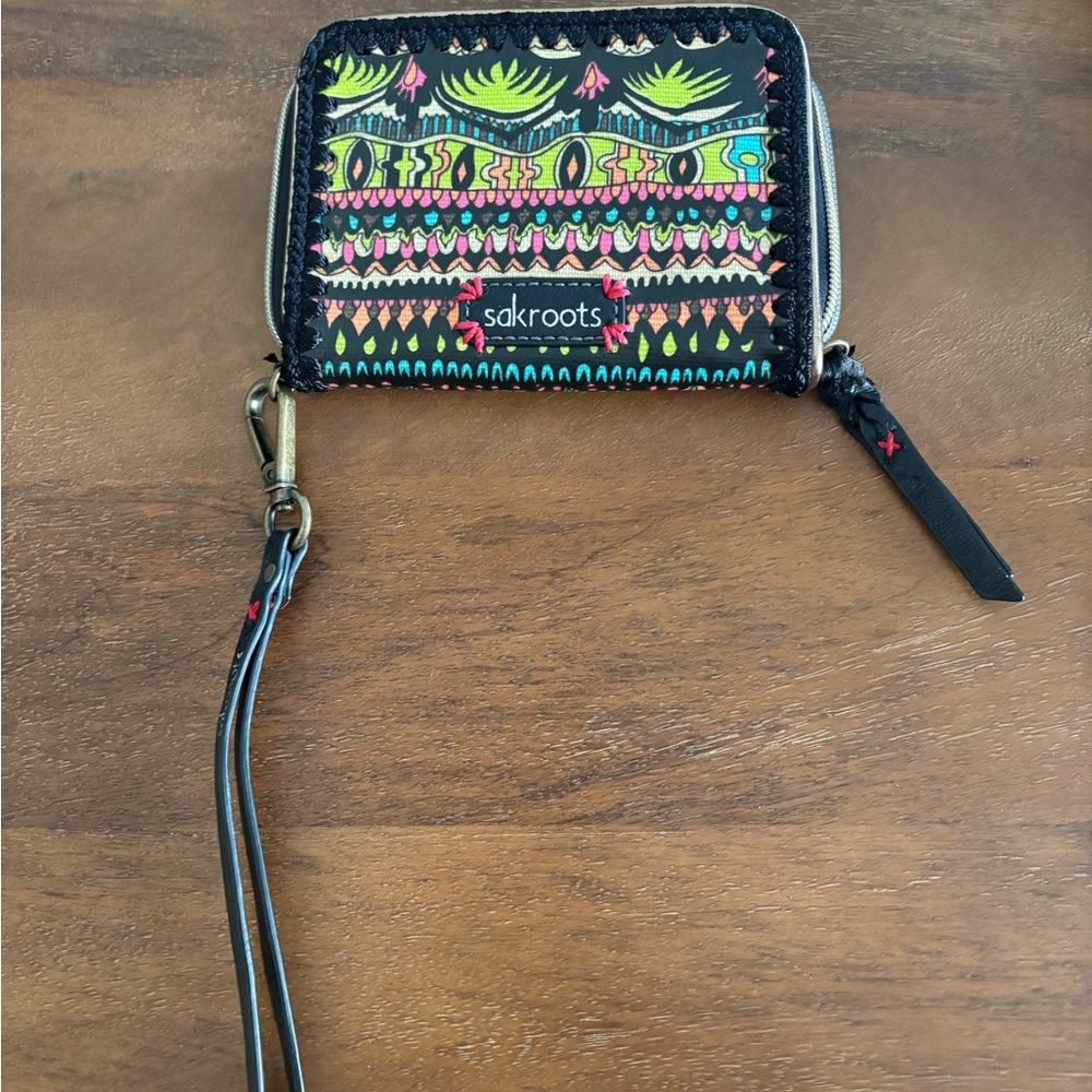 Sakroots Black and Multicolor Patterned Wristlet